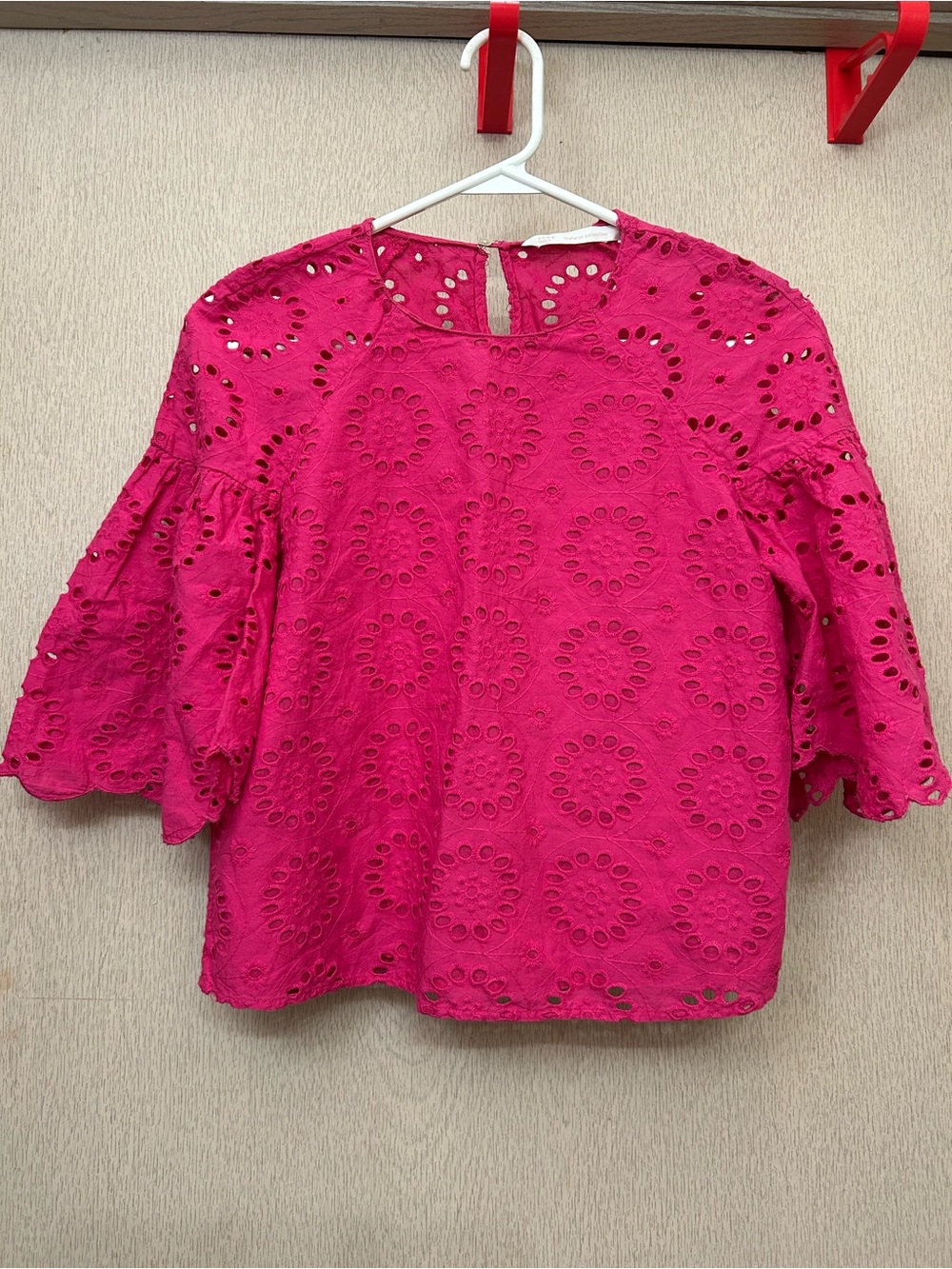 ZARA - Pink Eyelet Blouse - Size XS